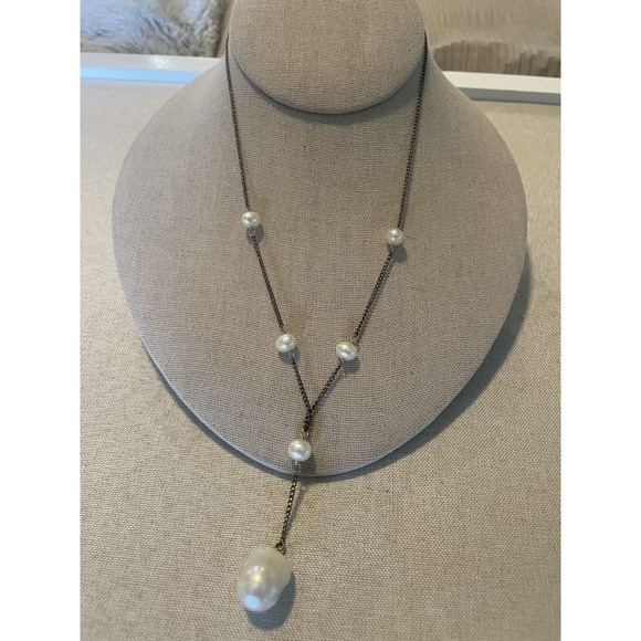 Luca Faloni Jewelry - LUC 925 Sterling Silver Y Drop Necklace w/ Real‎ Freshwater & Baroque Pearls 20"